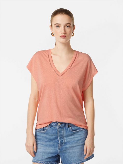 Cotton linen V-neck T-shirt