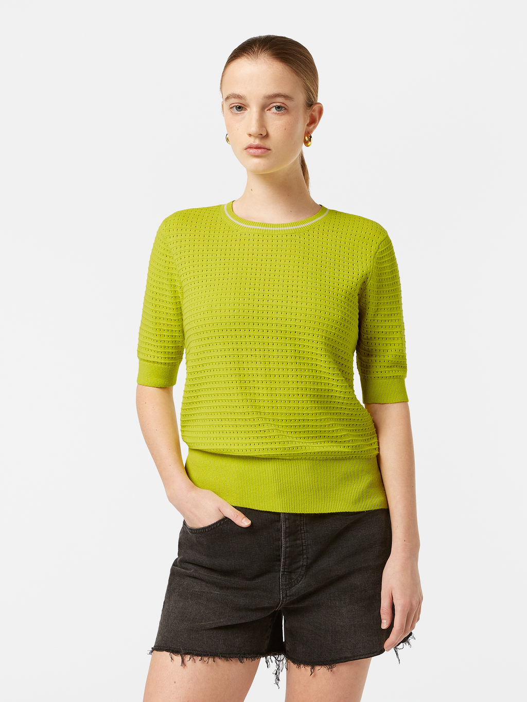Pointelle Short Sleeve Pullover