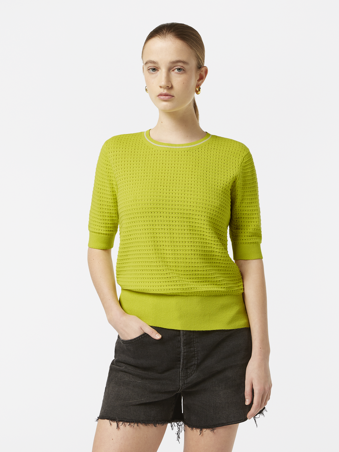 Pointelle Short Sleeve Pullover