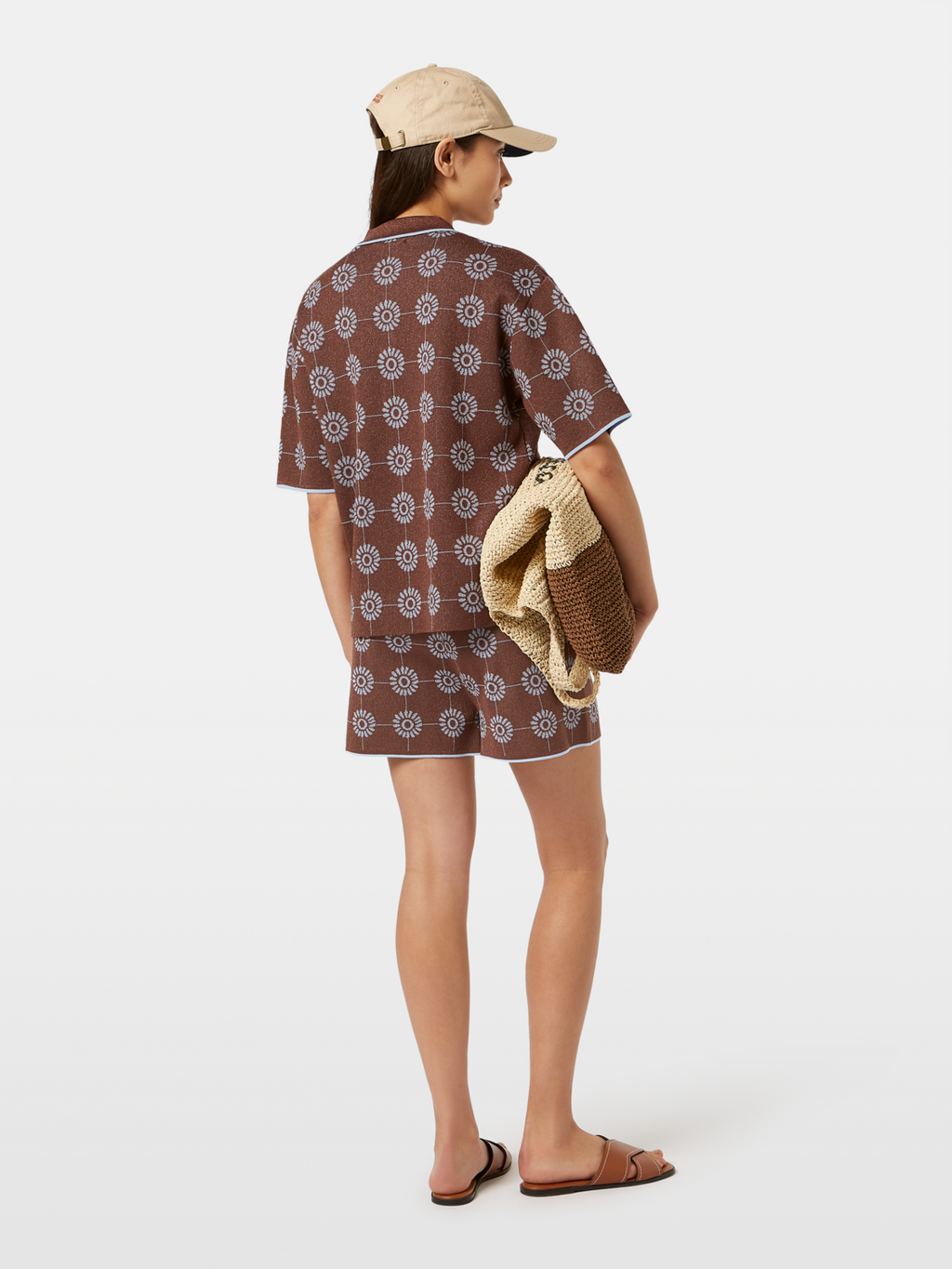 Jacquard collared knitted shirt