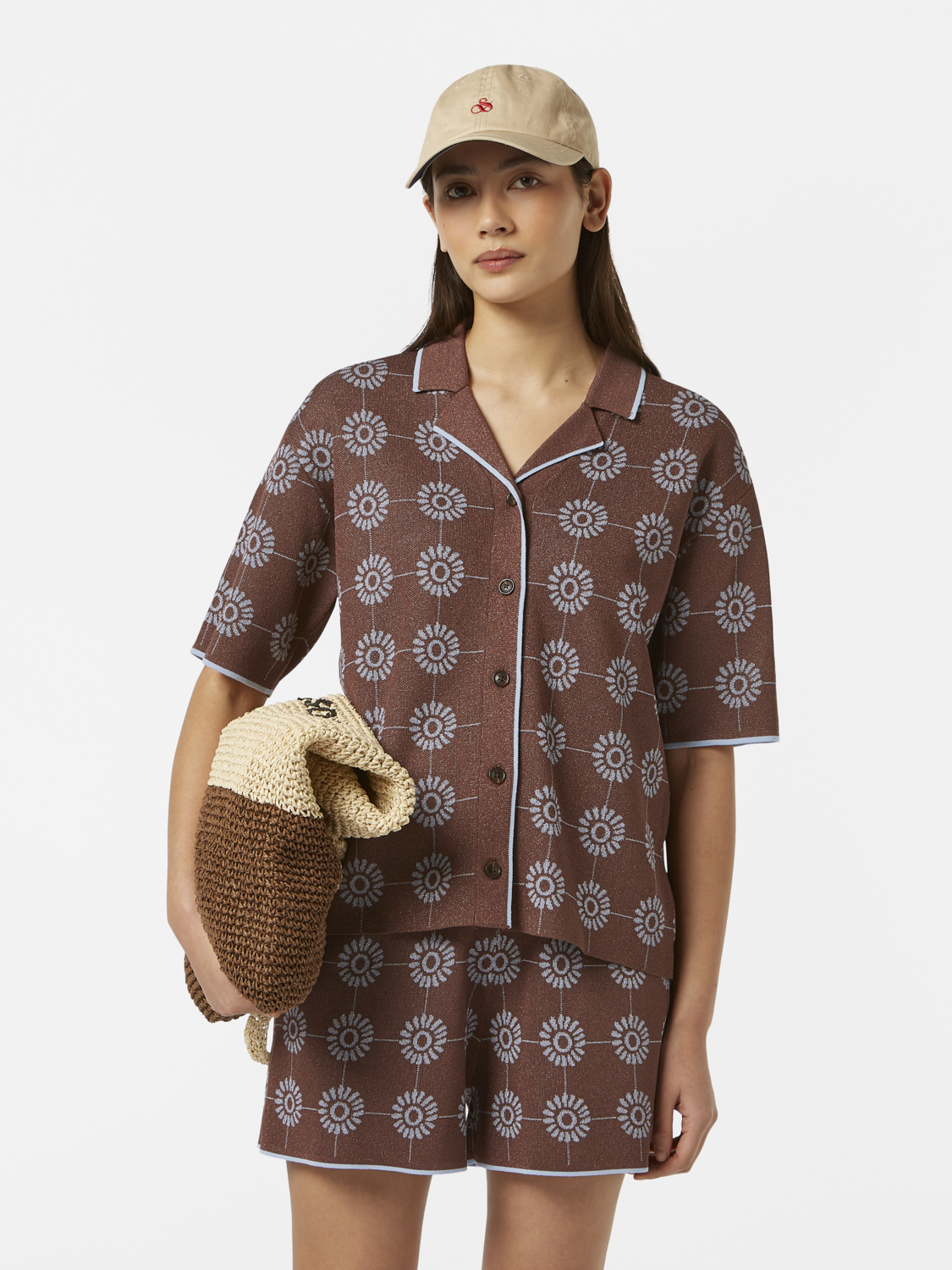Jacquard collared knitted shirt