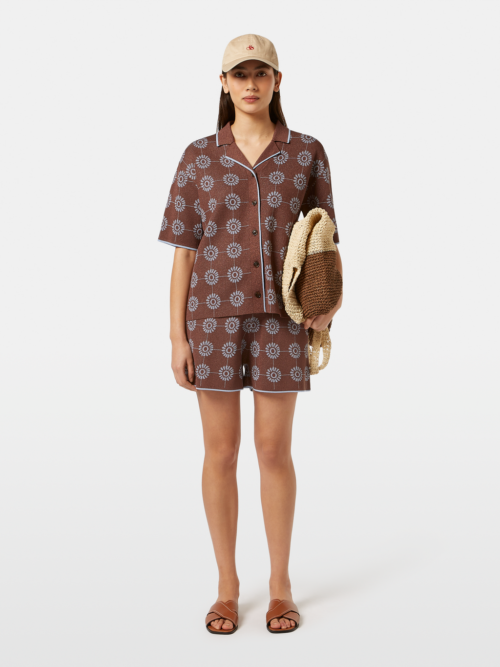 Jacquard collared knitted shirt