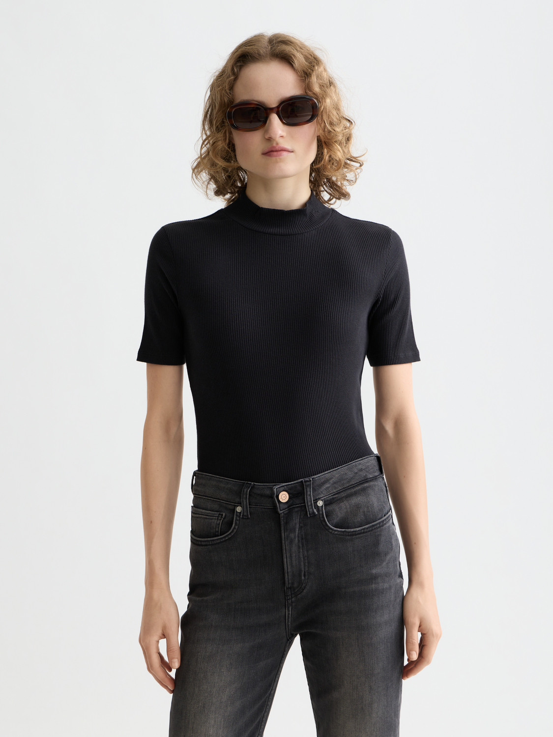Essentials Mock neck rib t-shirt - BLACK