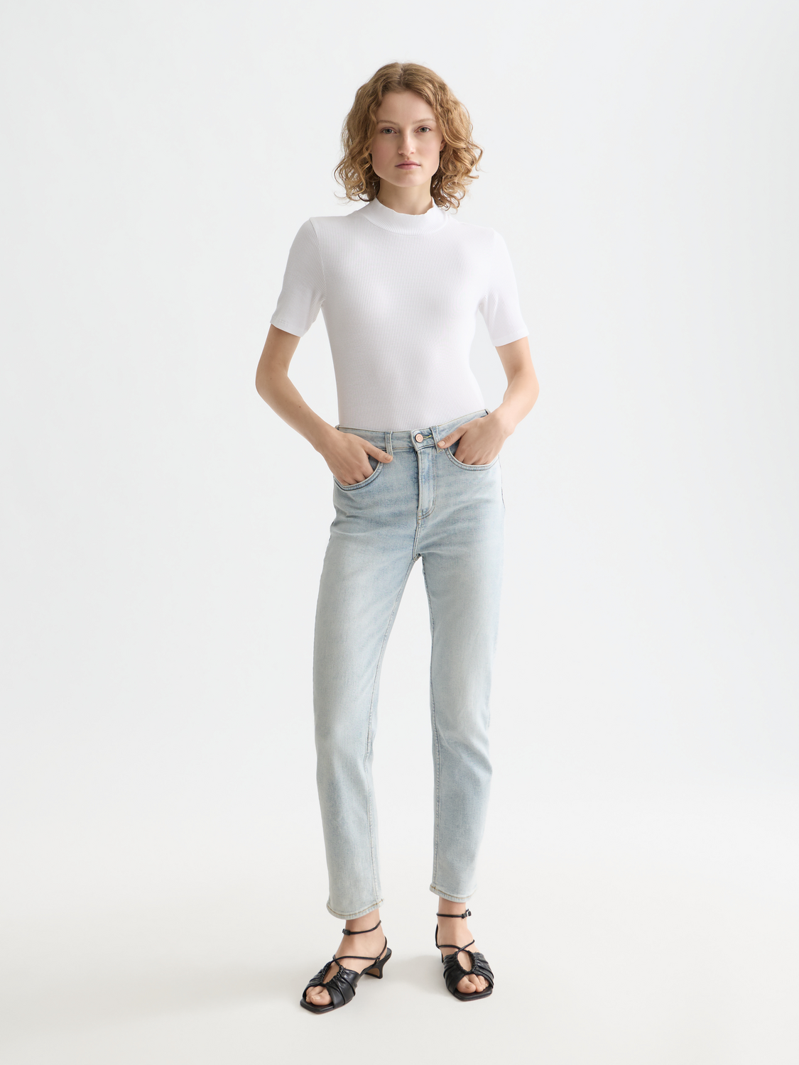 Essentials Mock neck rib t-shirt - WHITE