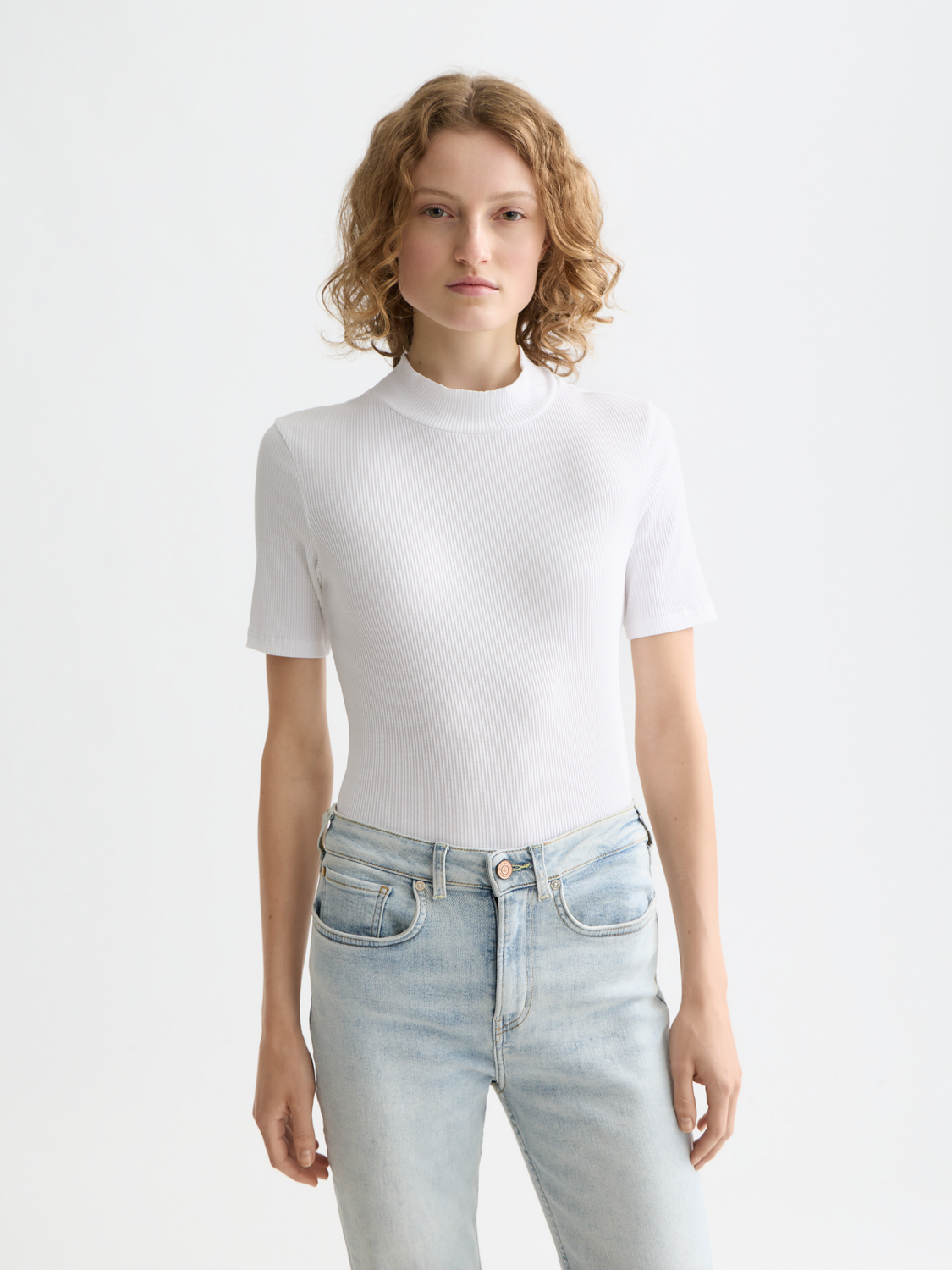 Essentials Mock neck rib t-shirt - WHITE