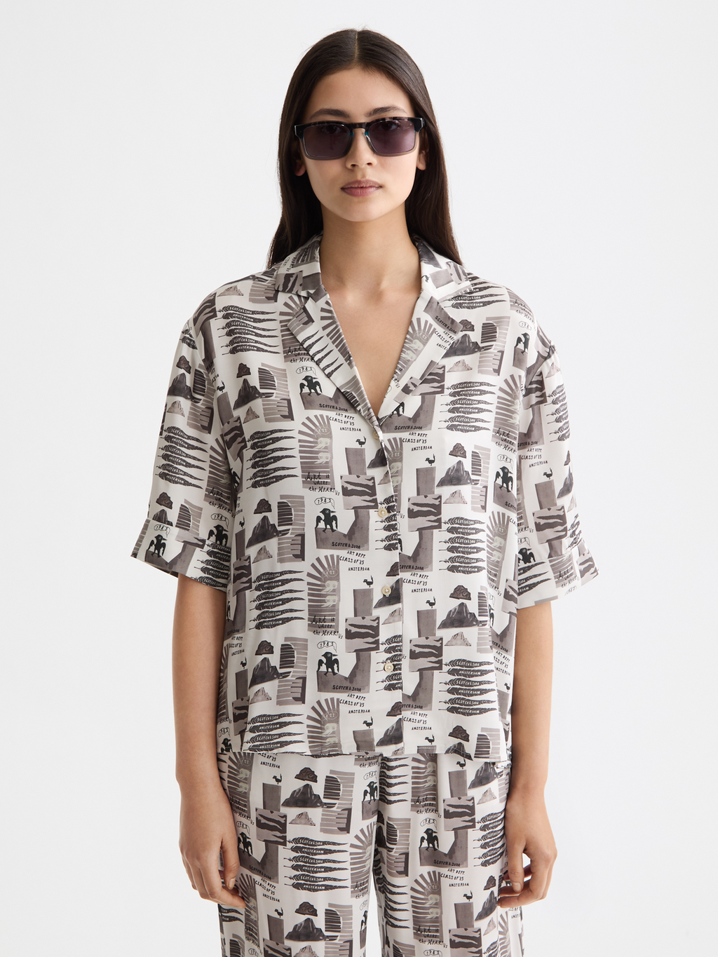 Printed short sleeve fluid shirt