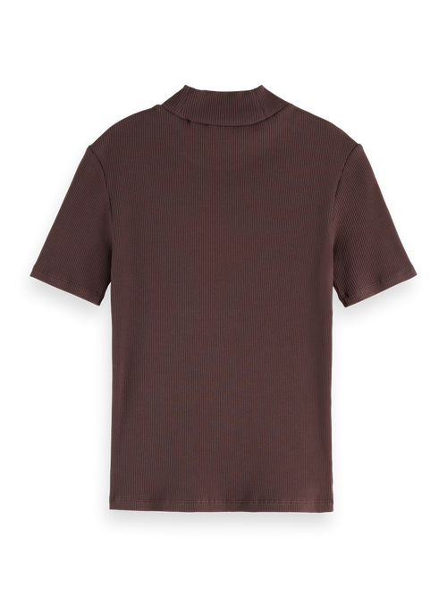 Mock neck rib T-shirt