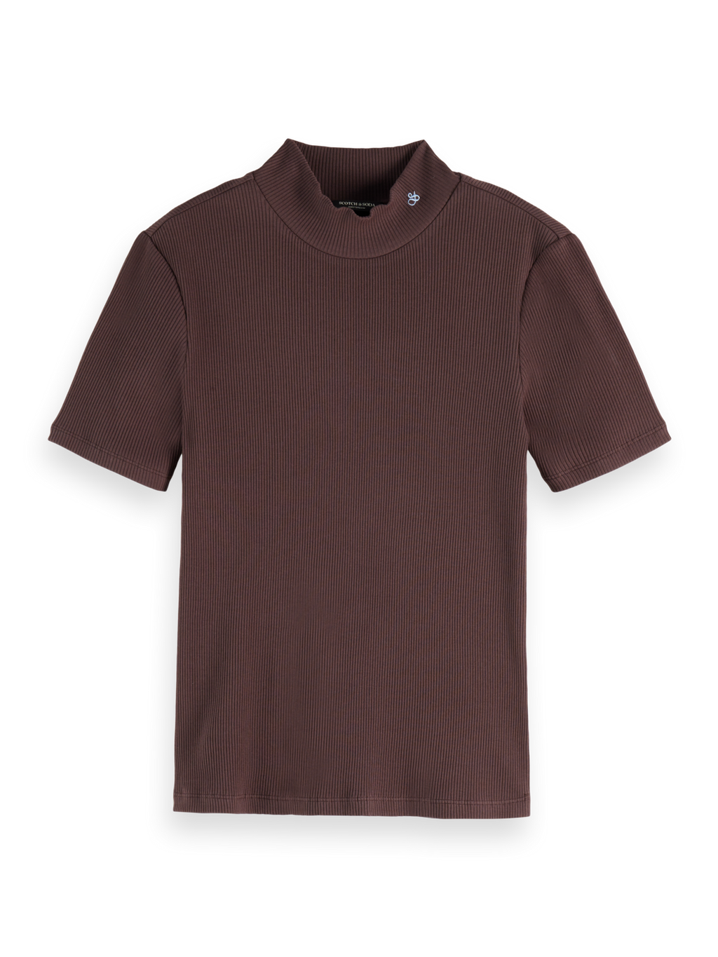 Mock neck rib T-shirt