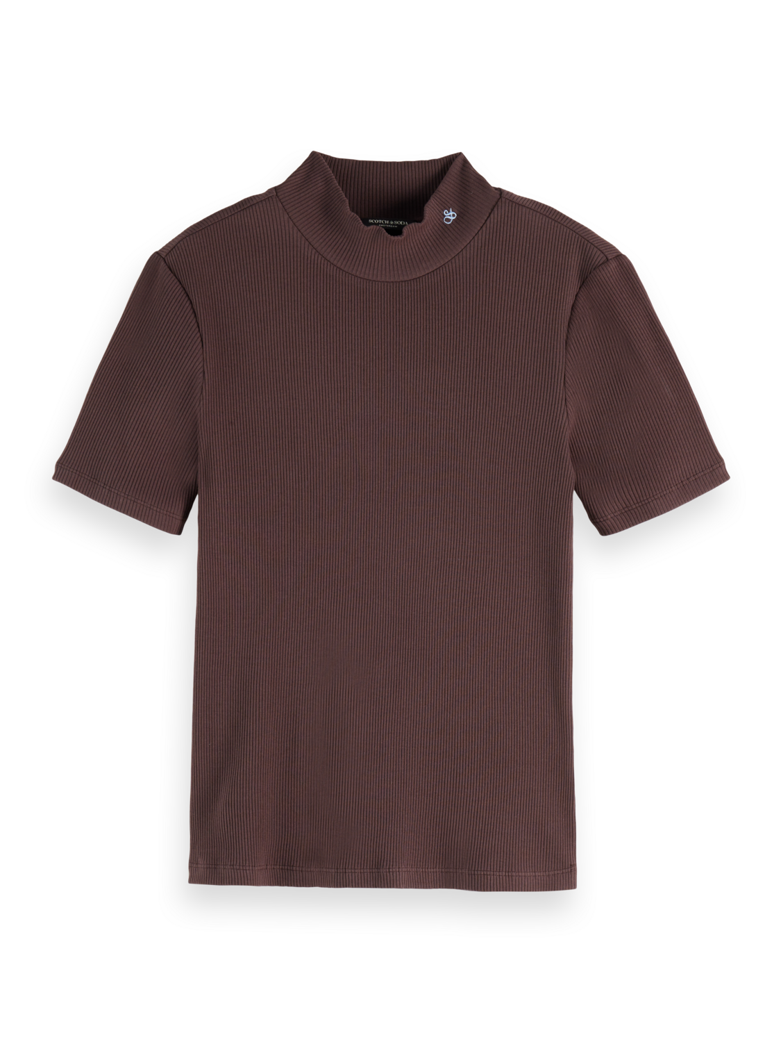 Mock neck rib T-shirt