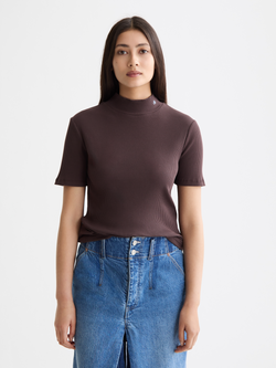 Mock neck rib T-shirt