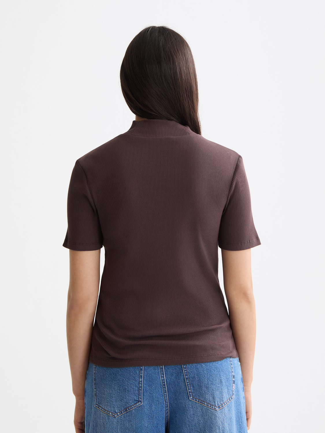 Mock neck rib T-shirt
