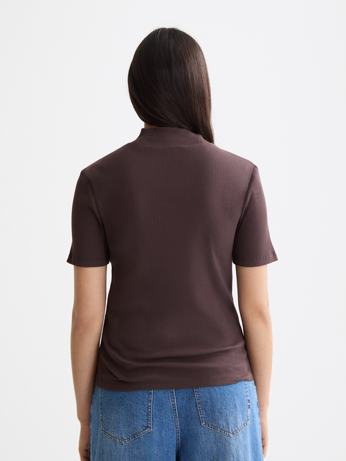 Mock neck rib T-shirt
