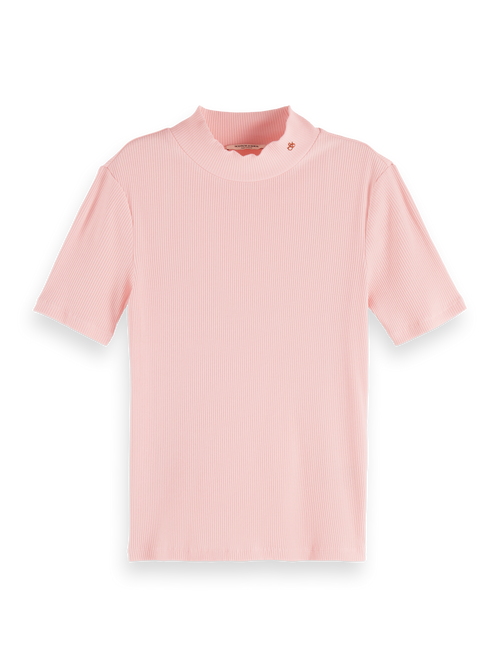 Mock neck rib T-shirt