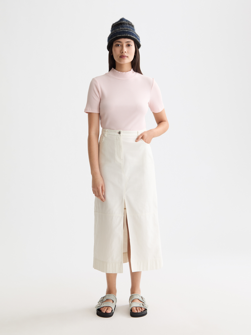 Mock neck rib T-shirt