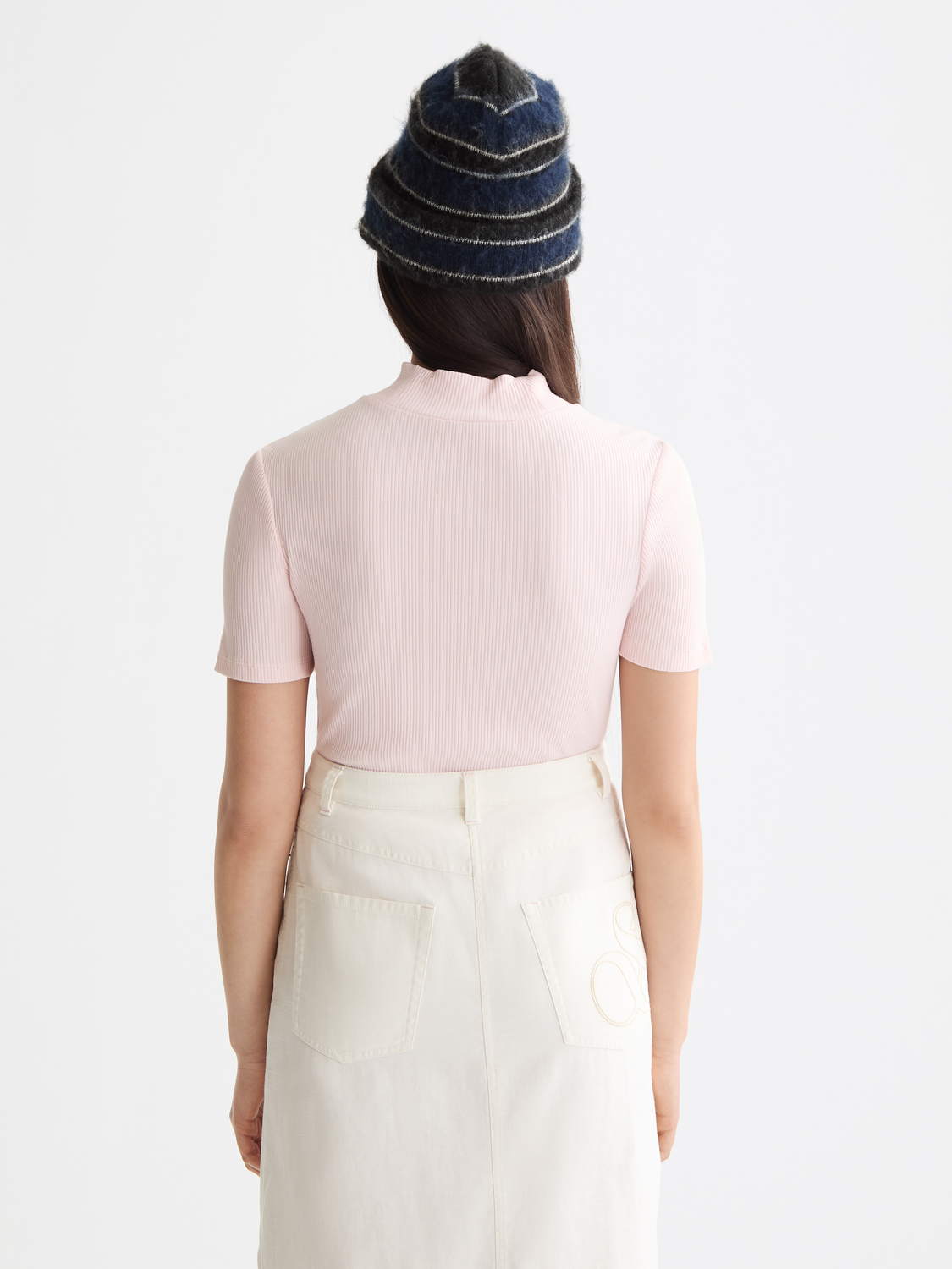 Mock neck rib T-shirt