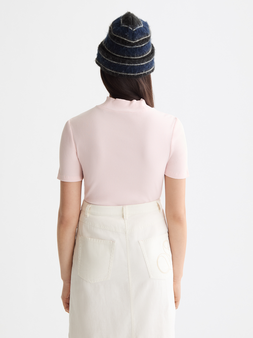 Mock neck rib T-shirt