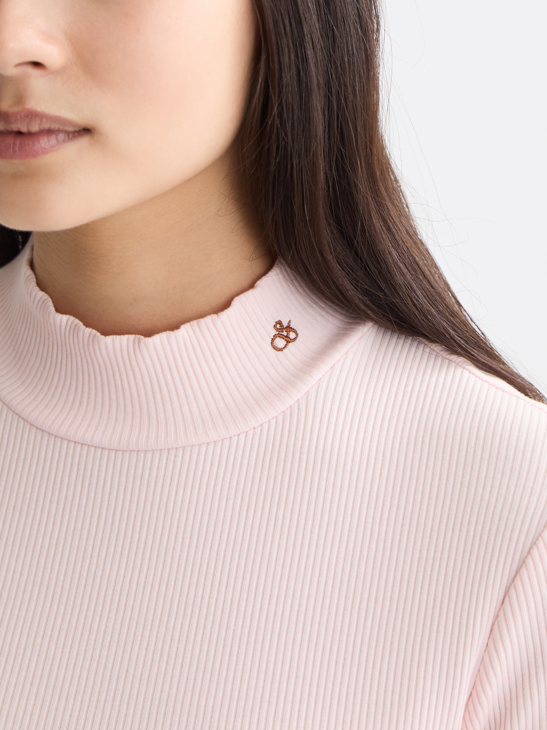 Mock neck rib T-shirt