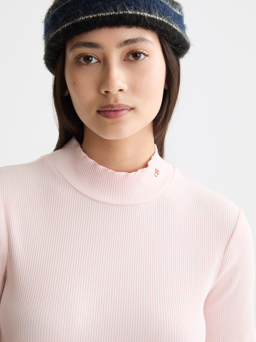 Mock neck rib T-shirt