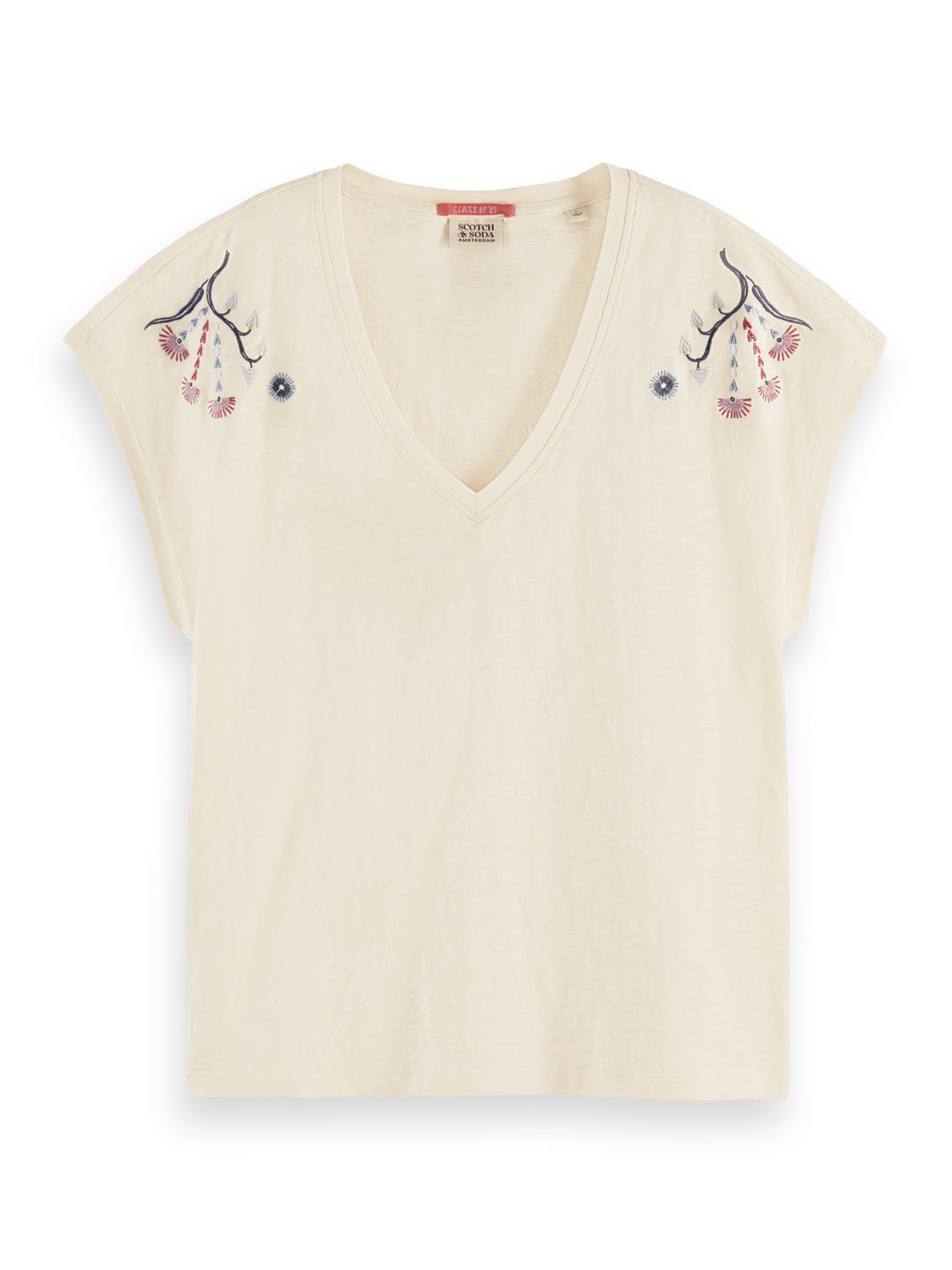 Embroidered V-neck T-shirt