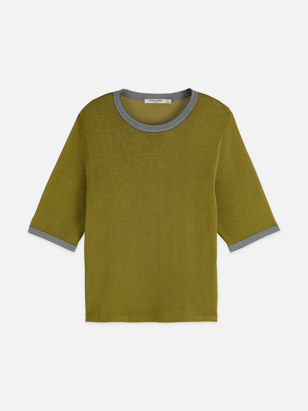 Stripe trim short sleeve pullover