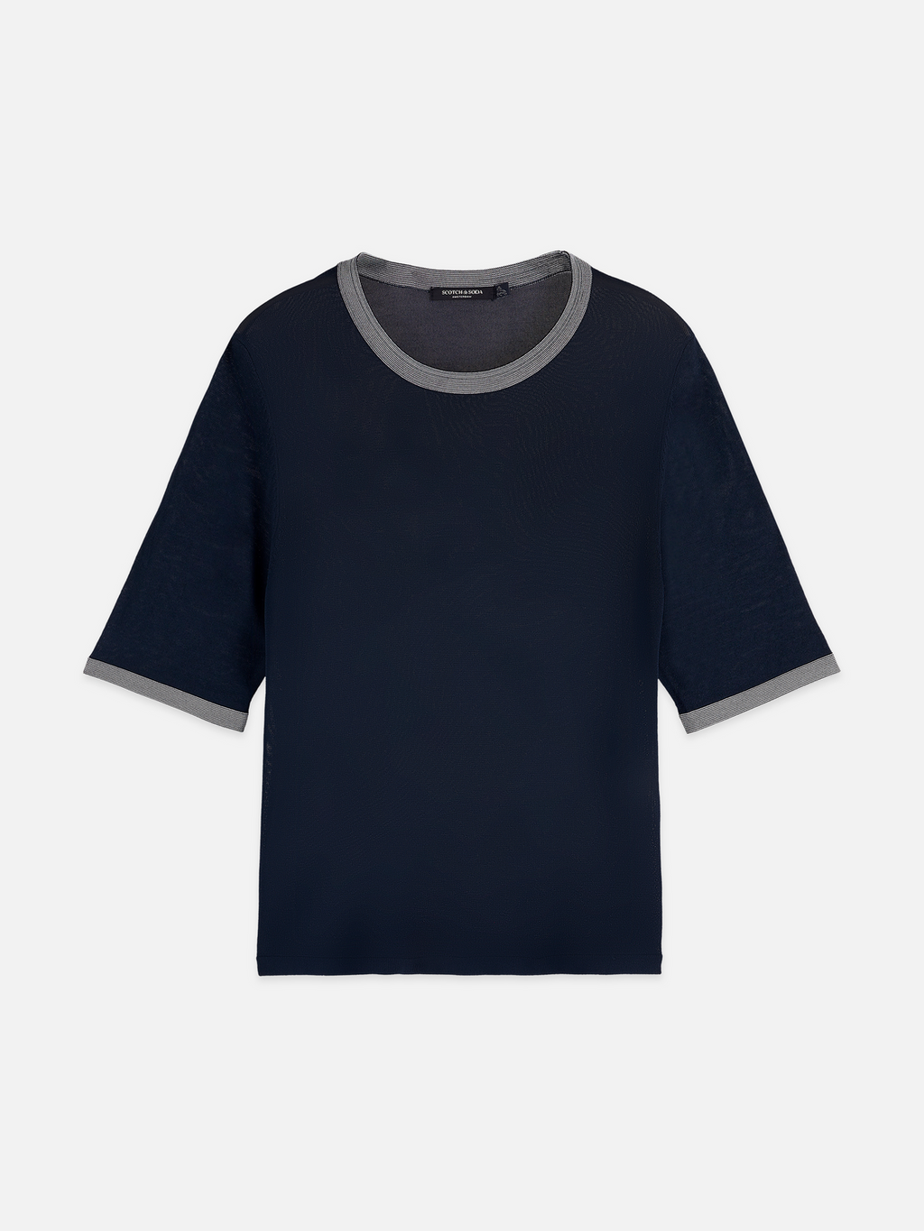 Stripe trim short sleeve pullover