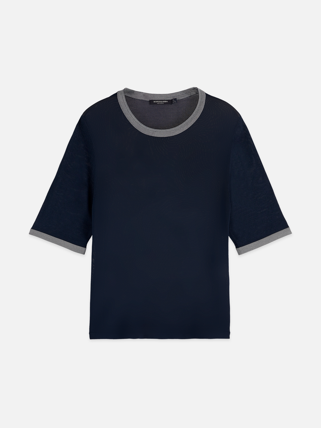 Stripe trim short sleeve pullover