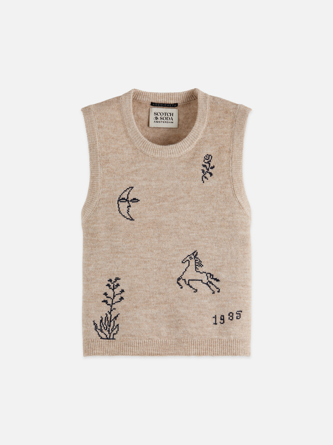 Embroidered crew neck knitted tank