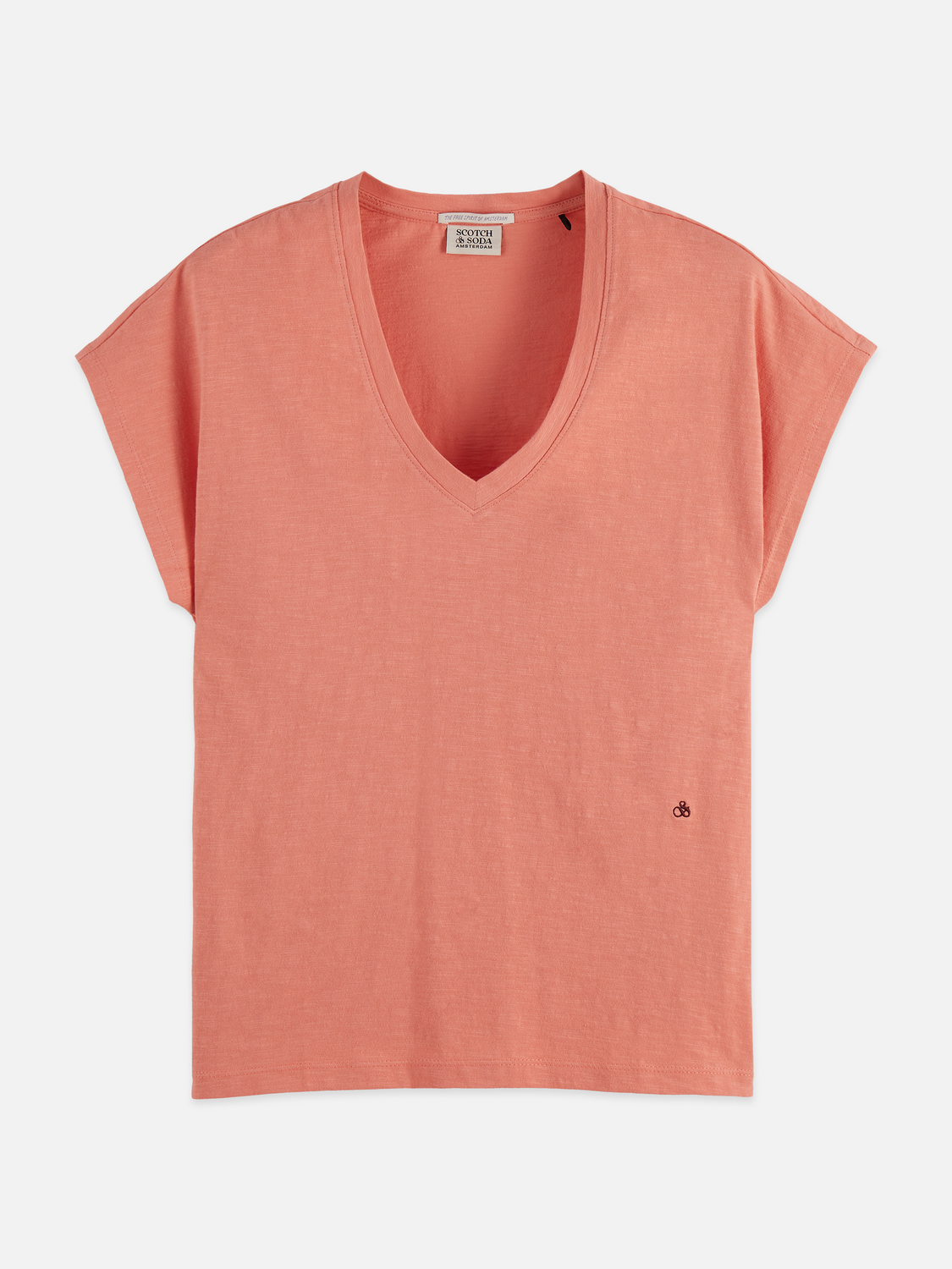 V-neck logo embroidery t-shirt - CANYON CLAY