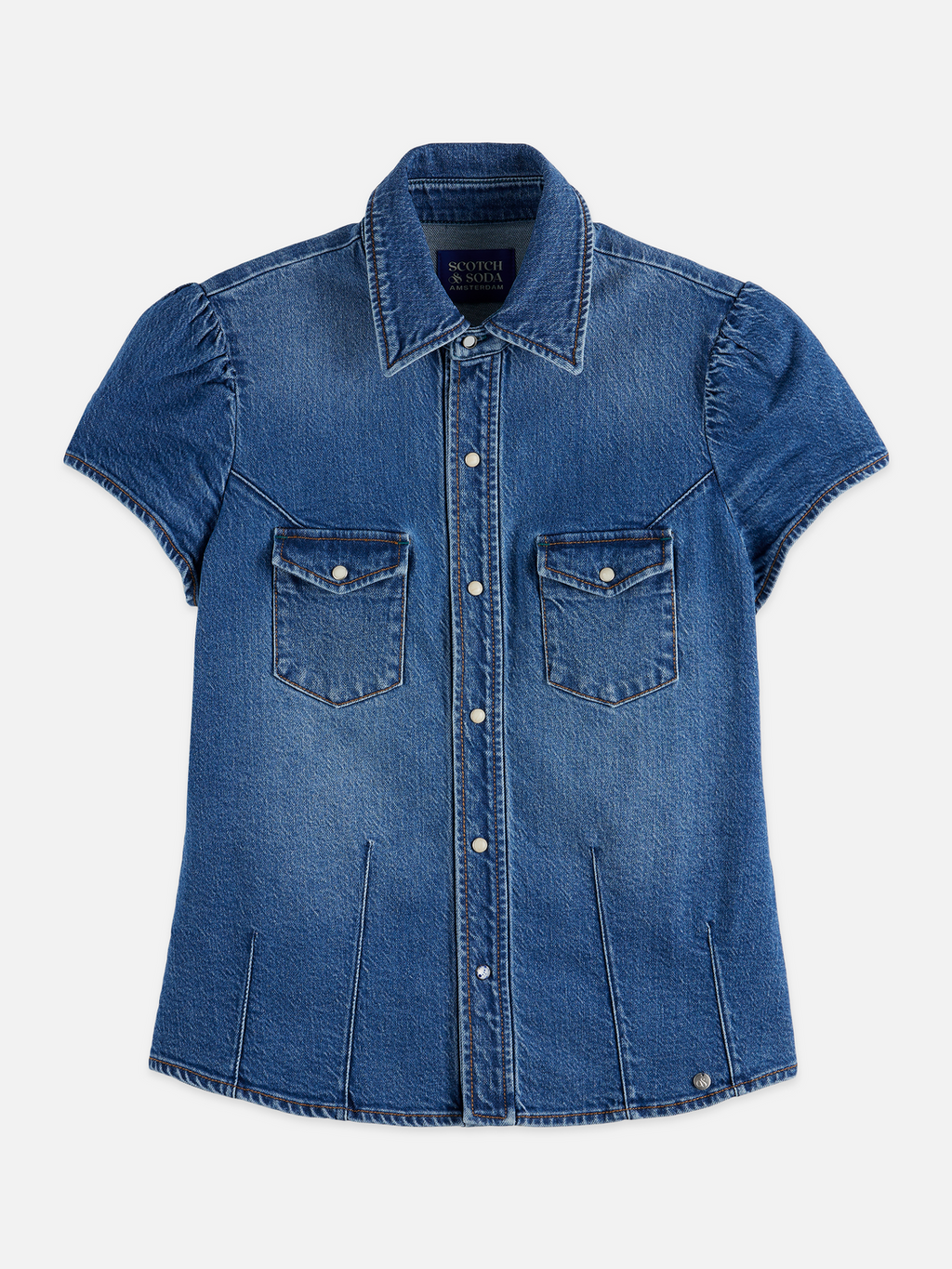 Cap sleeve fitted denim shirt