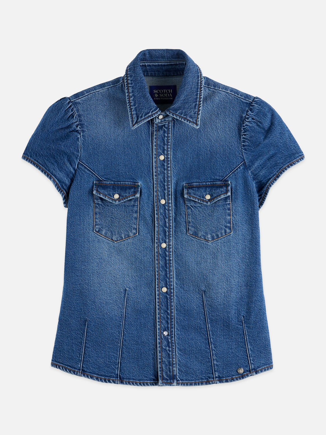 Cap sleeve fitted denim shirt