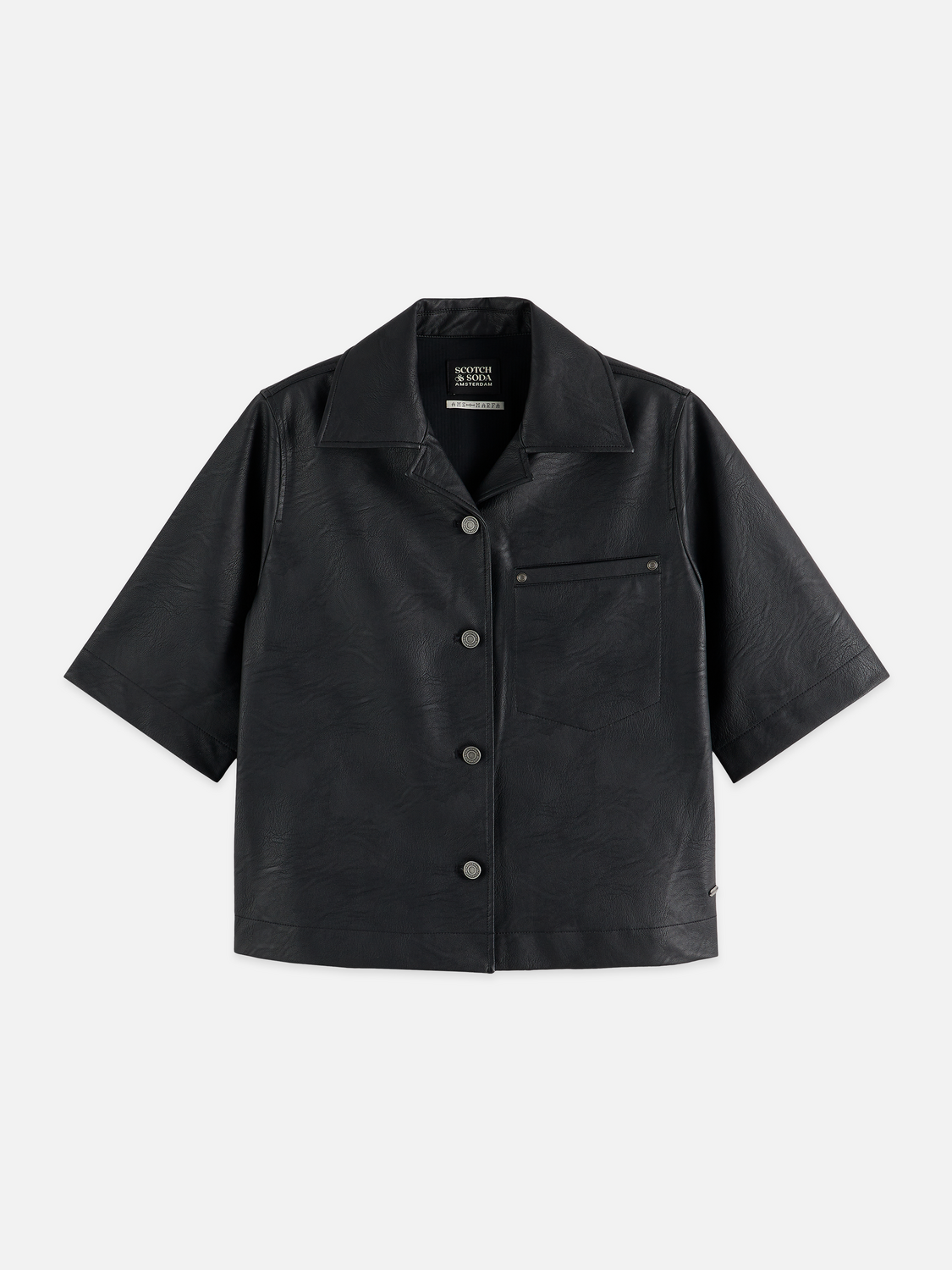 Faux leather a-line sleeve shirt