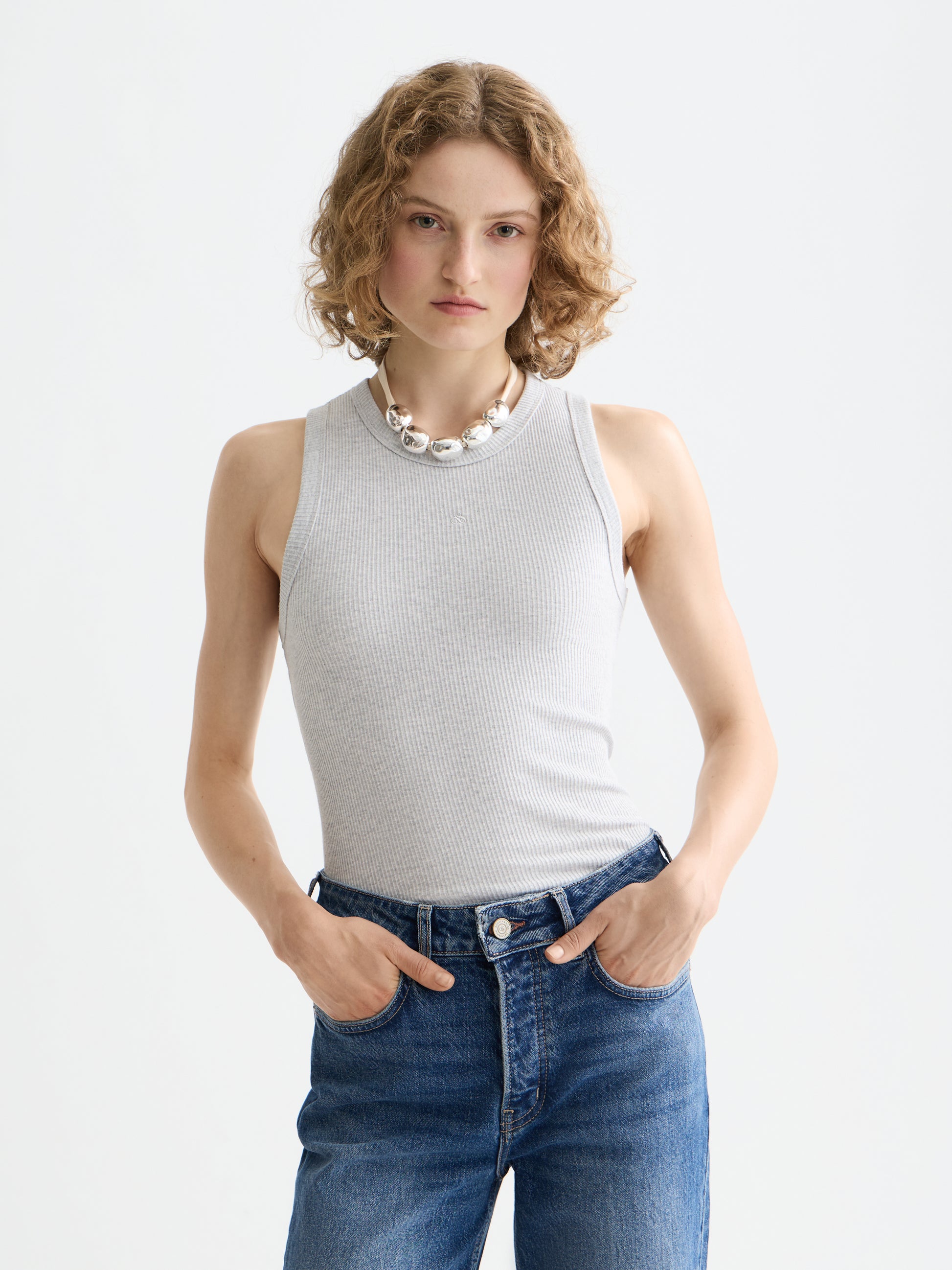 Essentials RIB RACER TANK - GREY MELANGE