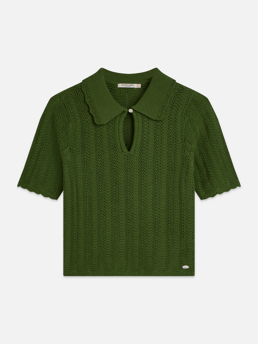 Pointelle collared knitted top