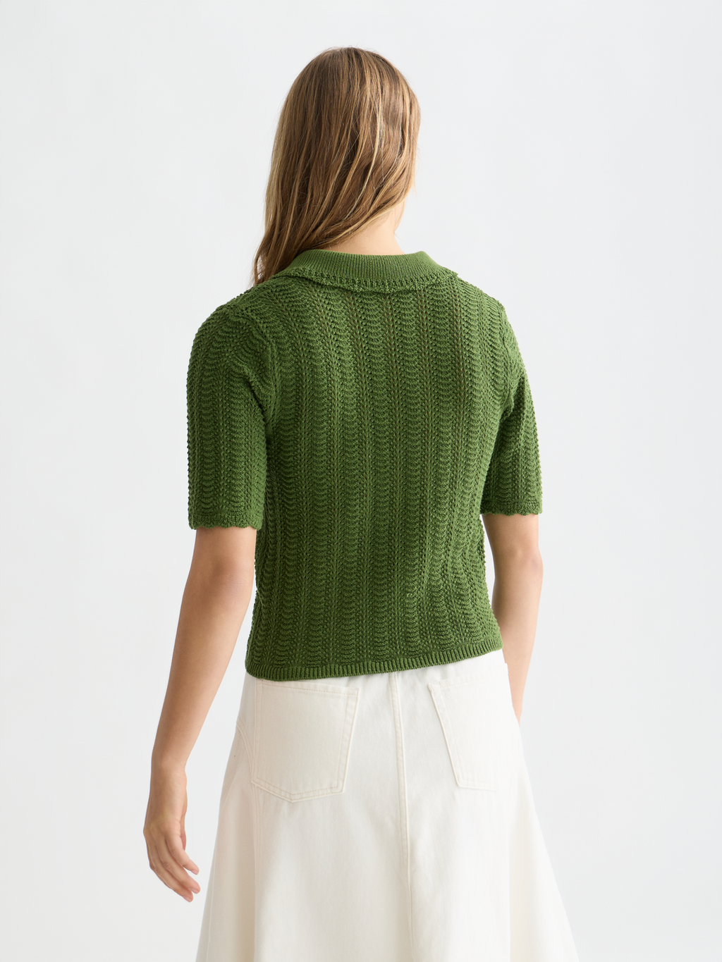 Pointelle collared knitted top