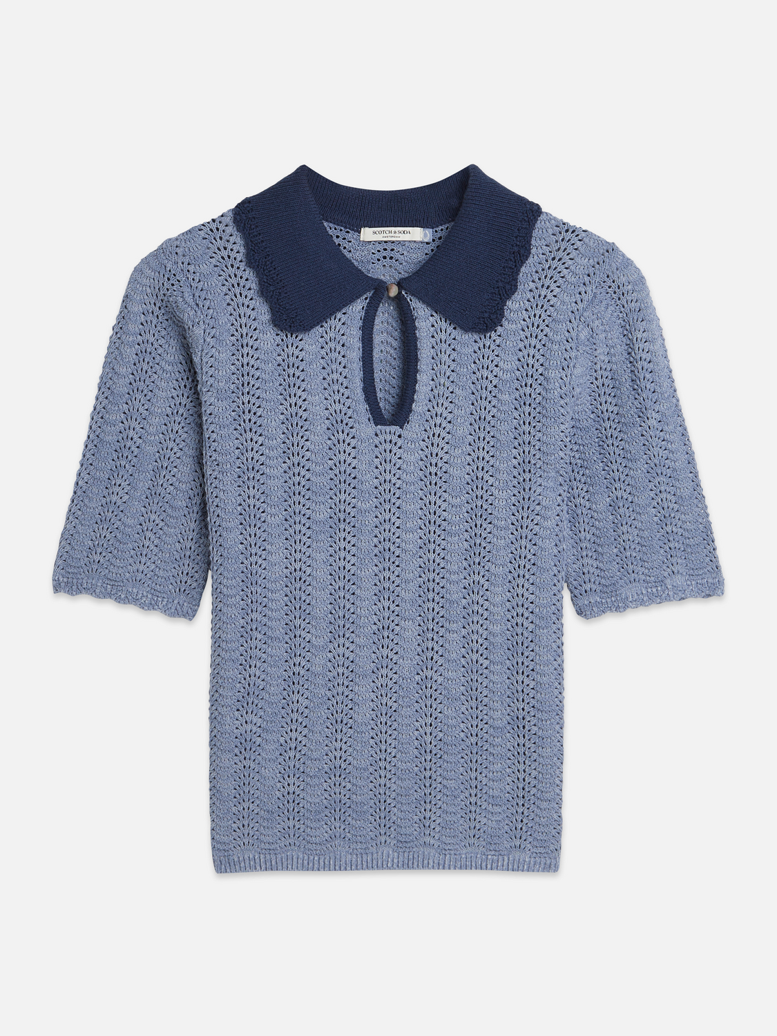 Pointelle collared knitted top