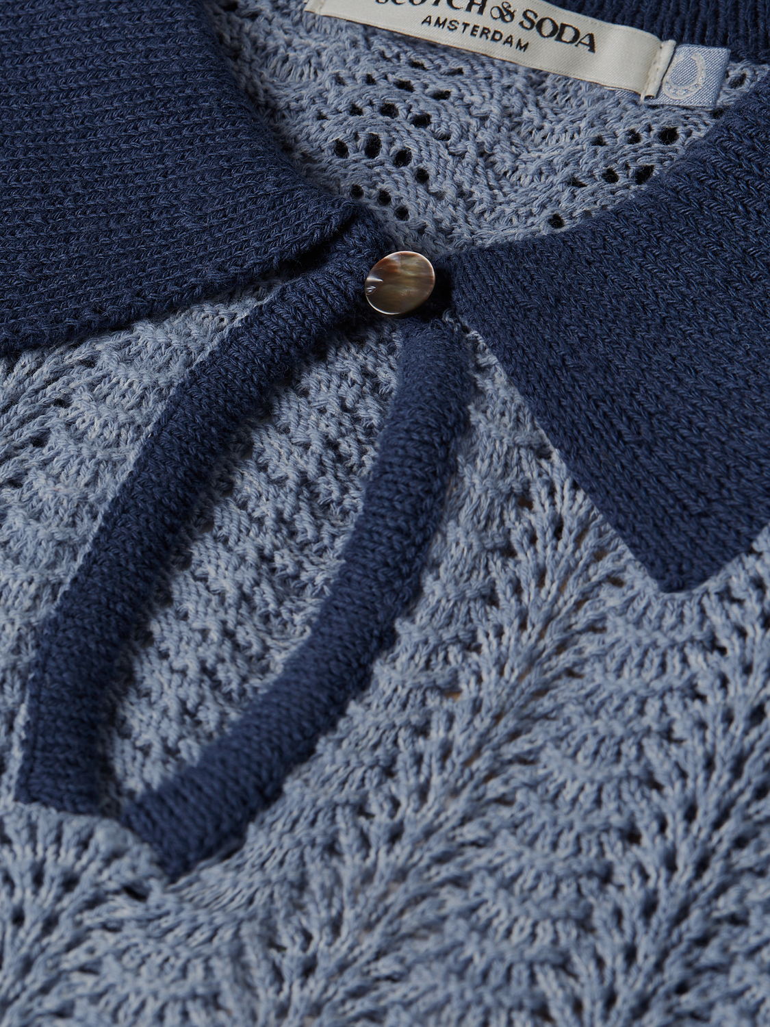 Pointelle collared knitted top