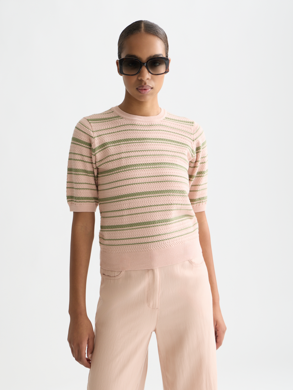 Textured stripe knitted top