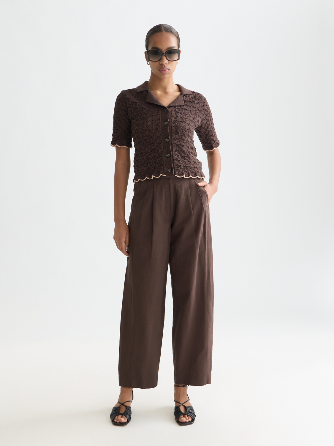 Pointelle short sleeve cardigan