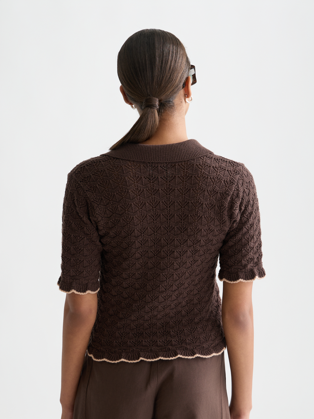 Pointelle short sleeve cardigan