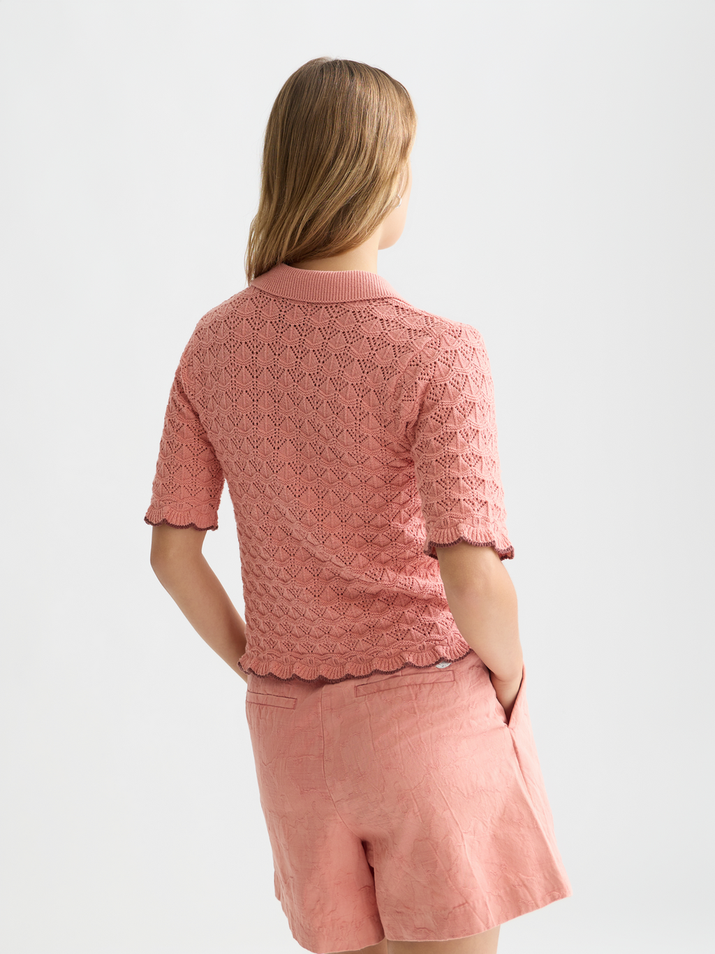 Pointelle short sleeve cardigan