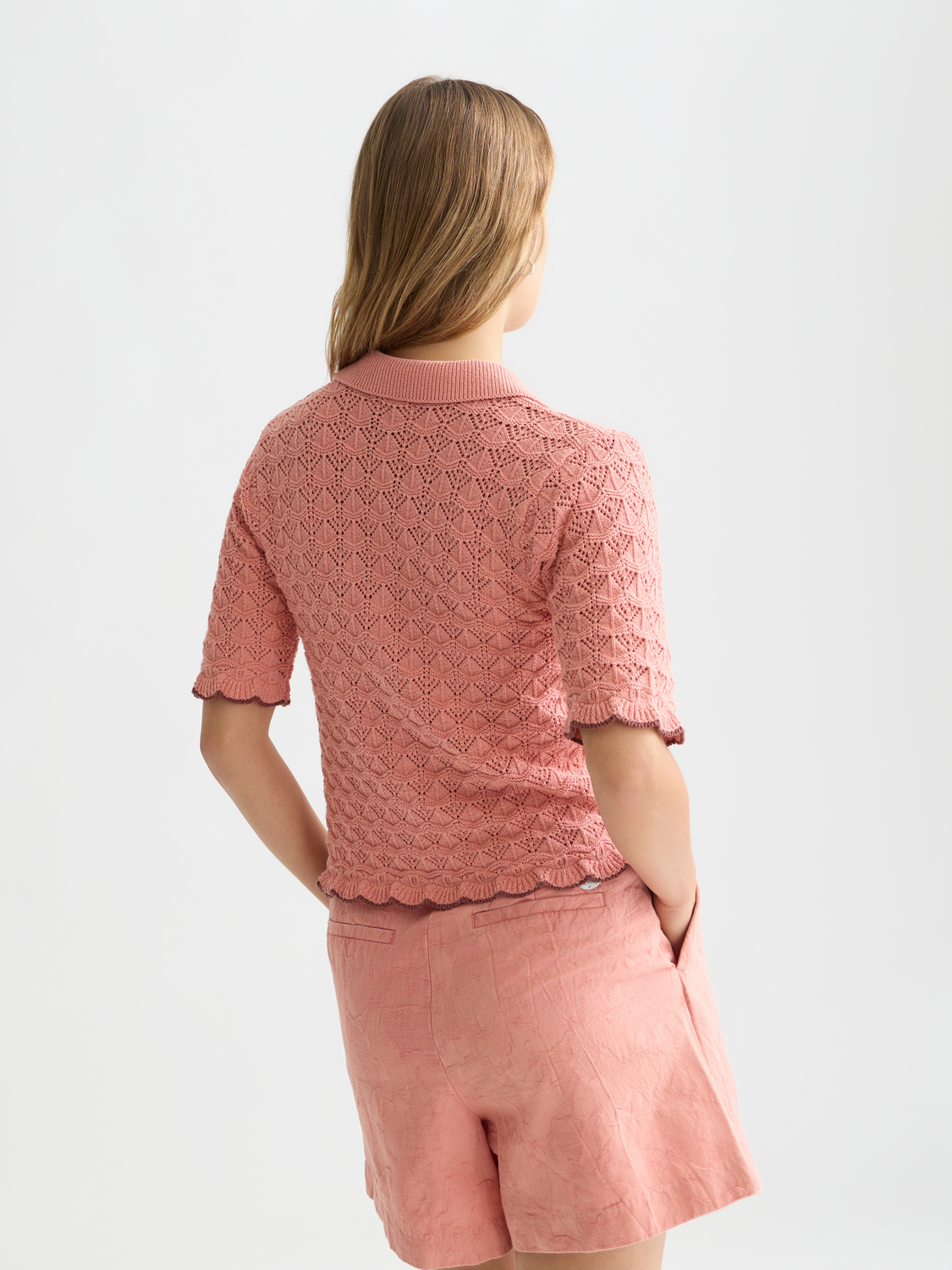 Pointelle short sleeve cardigan