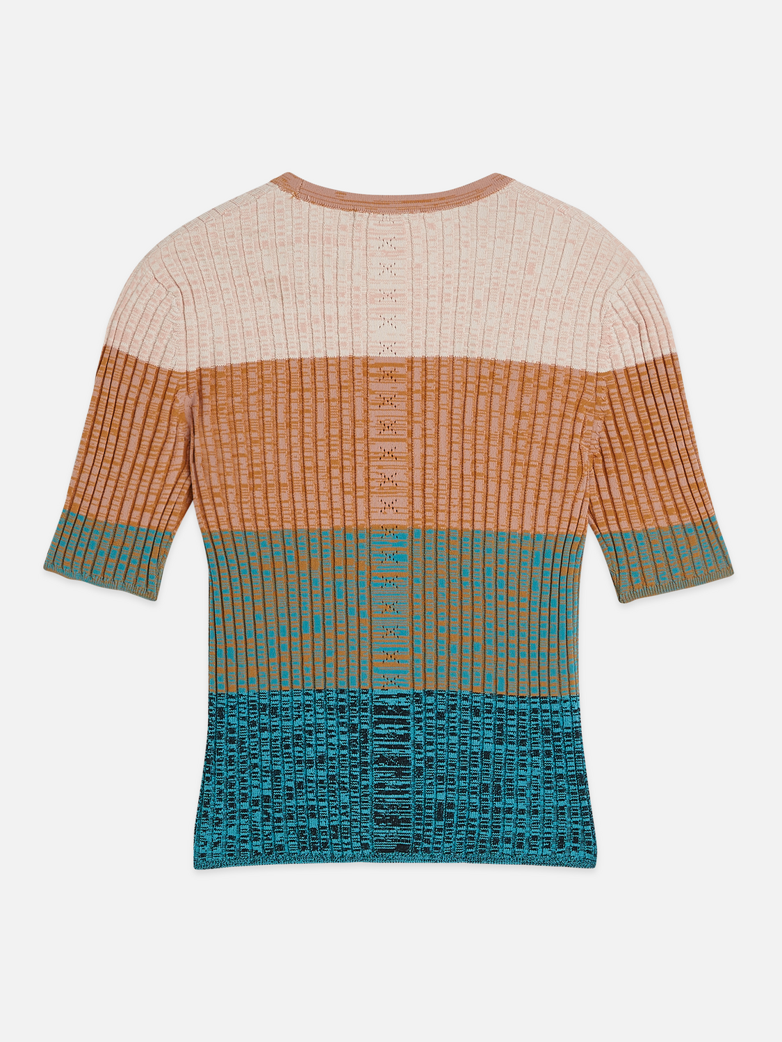 Block stripe ribbed short sleeve cardigan