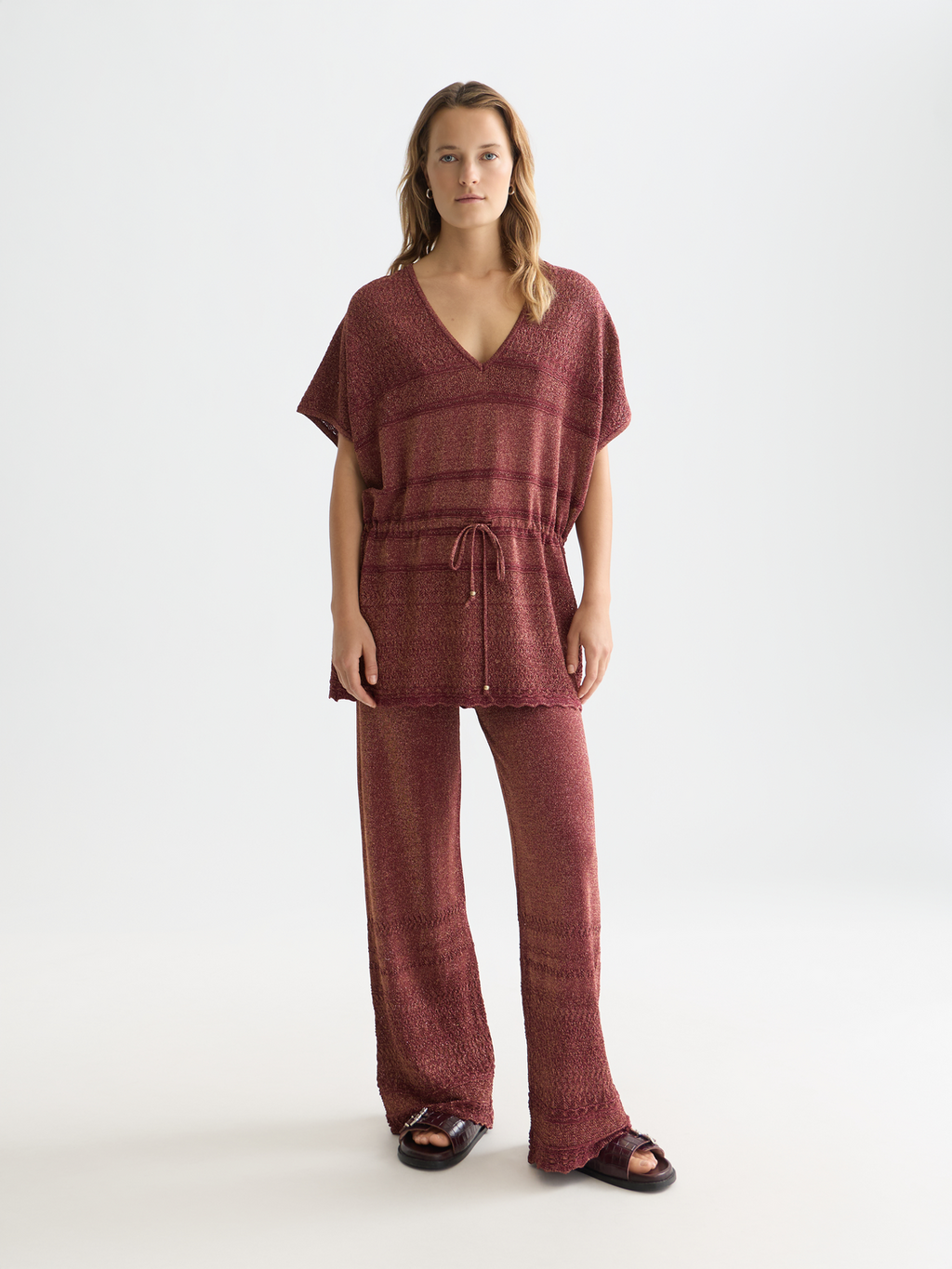 Metallic pointelle knitted tunic