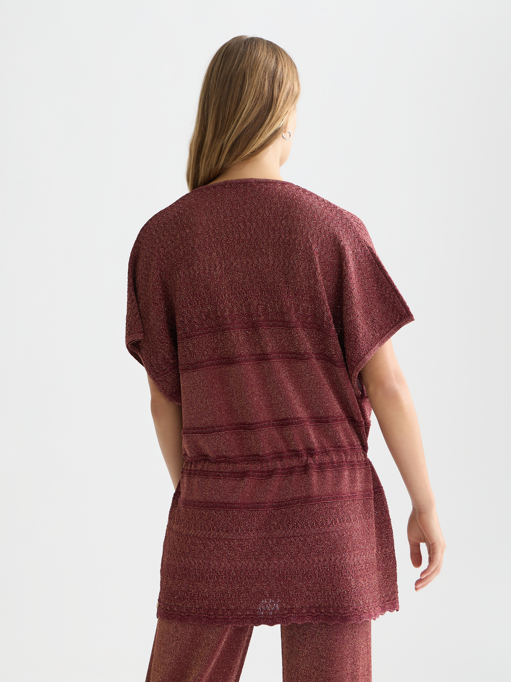 Metallic pointelle knitted tunic