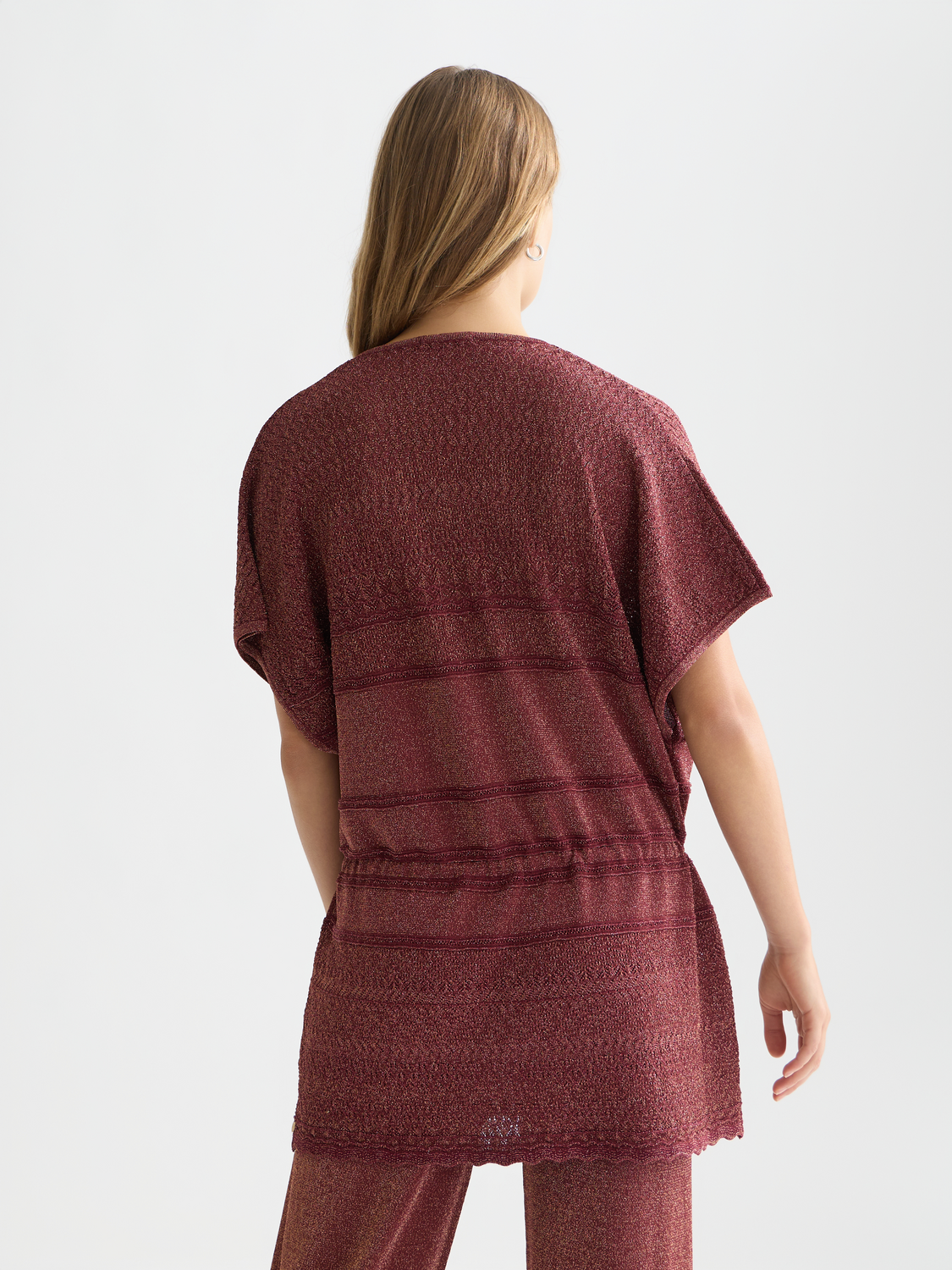 Metallic pointelle knitted tunic