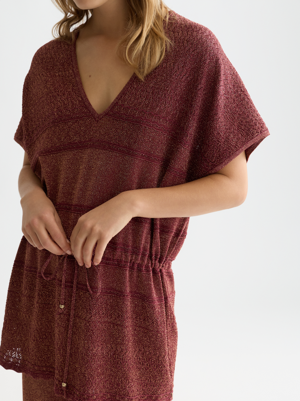 Metallic pointelle knitted tunic