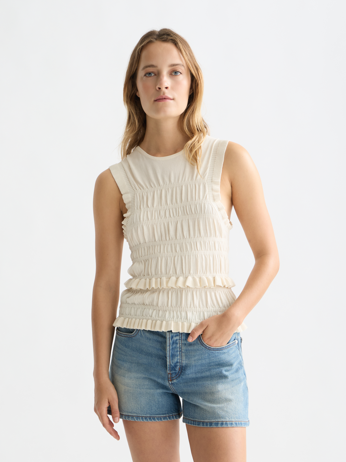 Smock stitch knitted tank