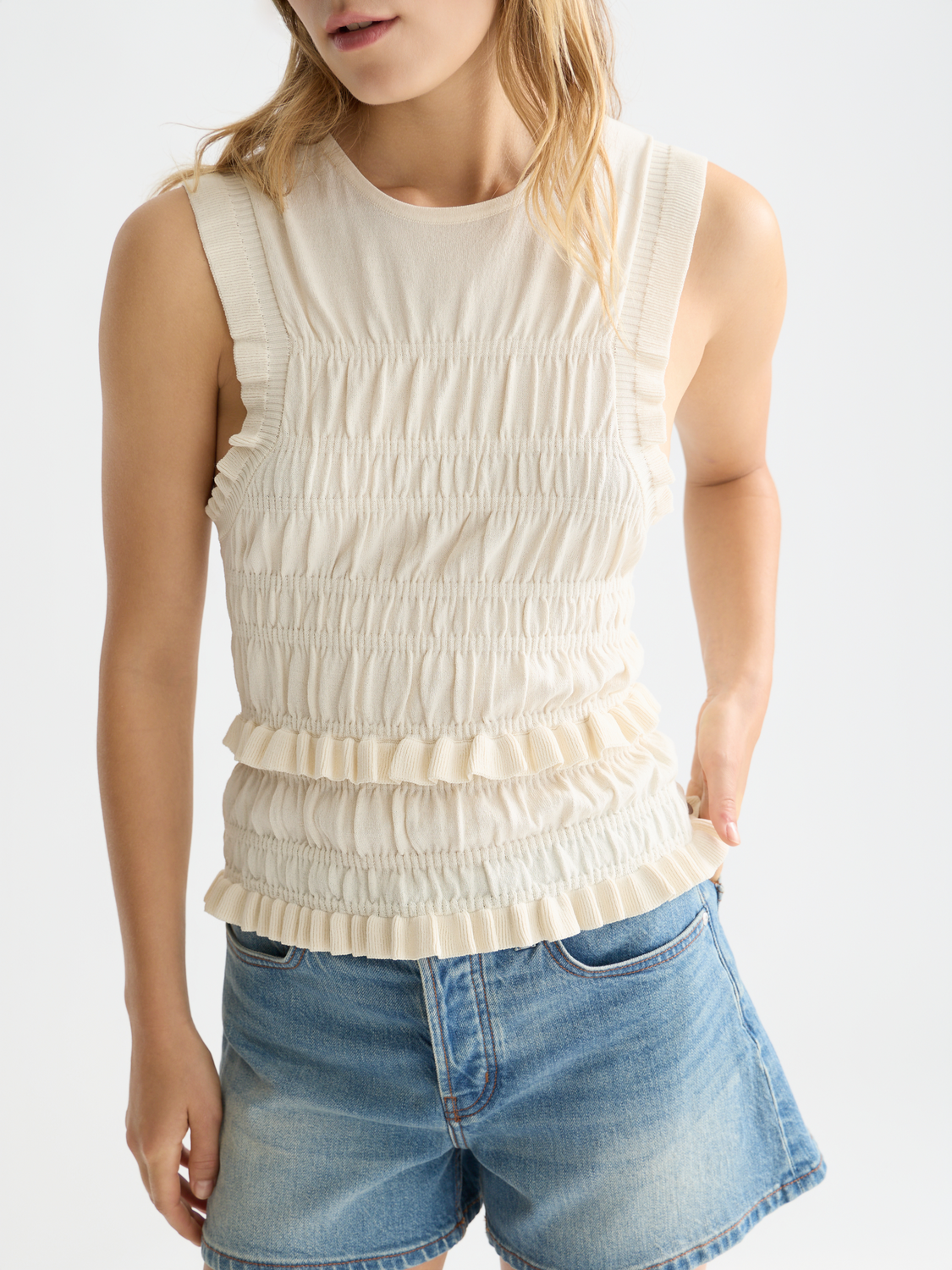 Smock stitch knitted tank