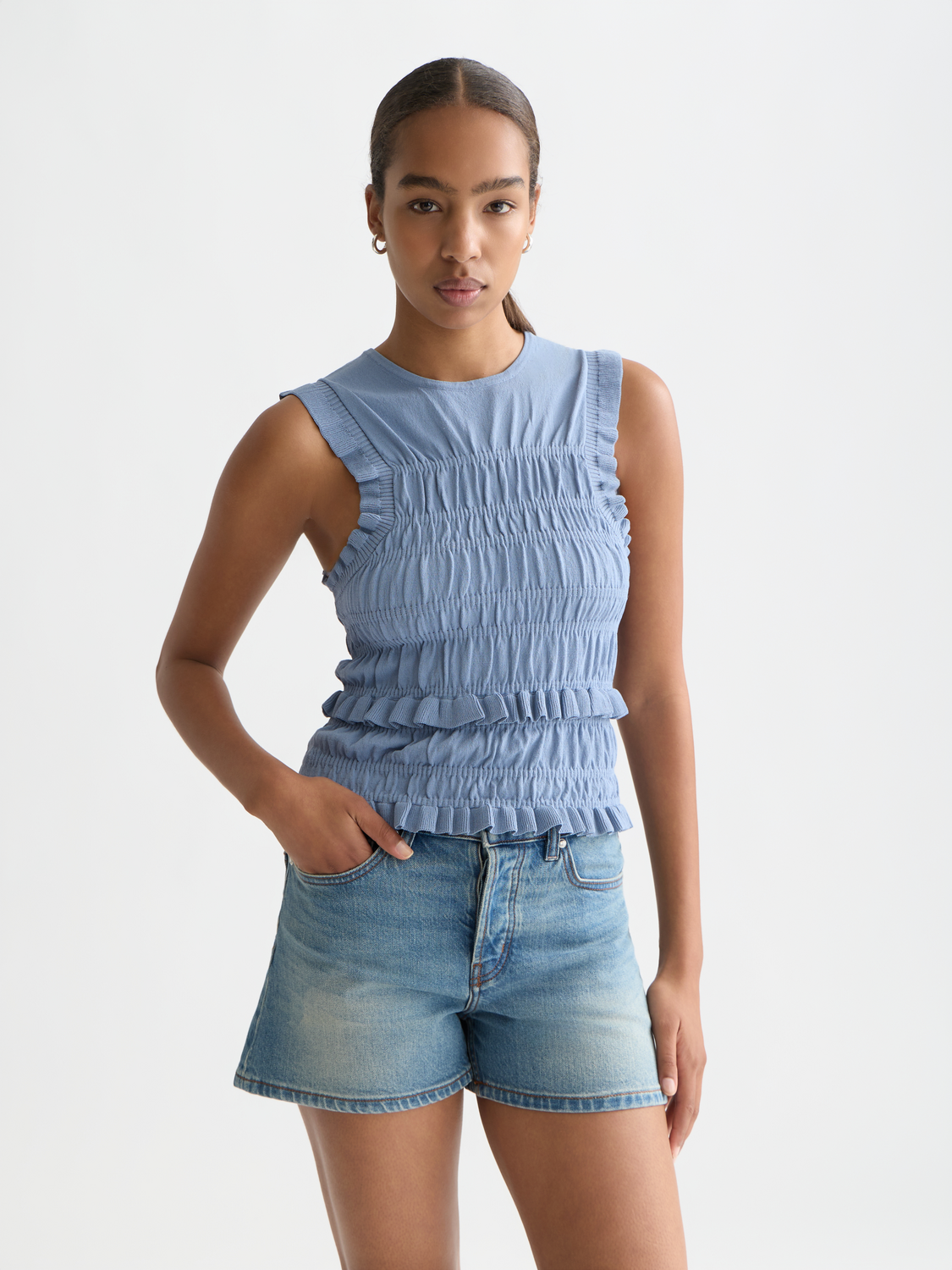 Smock stitch knitted tank