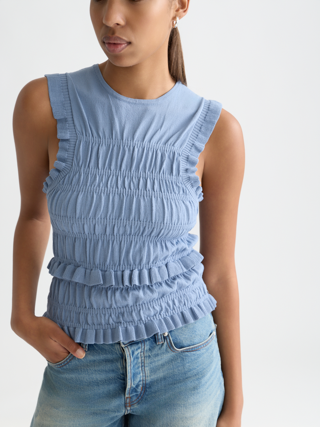 Smock stitch knitted tank